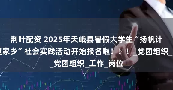 荆叶配资 2025年天峨县暑假大学生“扬帆计划”暨“返家乡”社会实践活动开始报名啦!!!_党团组织_工作_岗位