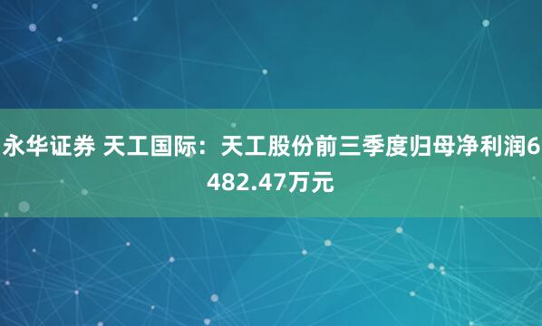 永华证券 天工国际：天工股份前三季度归母净利润6482.47万元
