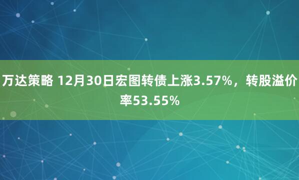 万达策略 12月30日宏图转债上涨3.57%,转股溢价率53.55%