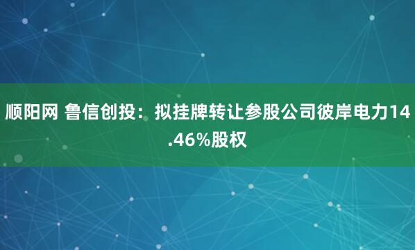 顺阳网 鲁信创投：拟挂牌转让参股公司彼岸电力14.46%股权